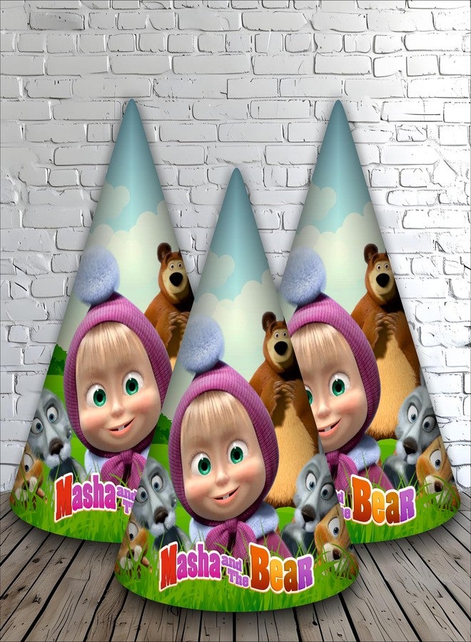 Party Baazaar Masha Birthday Party Caps for Kids | Cartoon Theme Cone Hats for Girls & Boys | Masha Birthday Decorations (Pack of 10) - Image 1